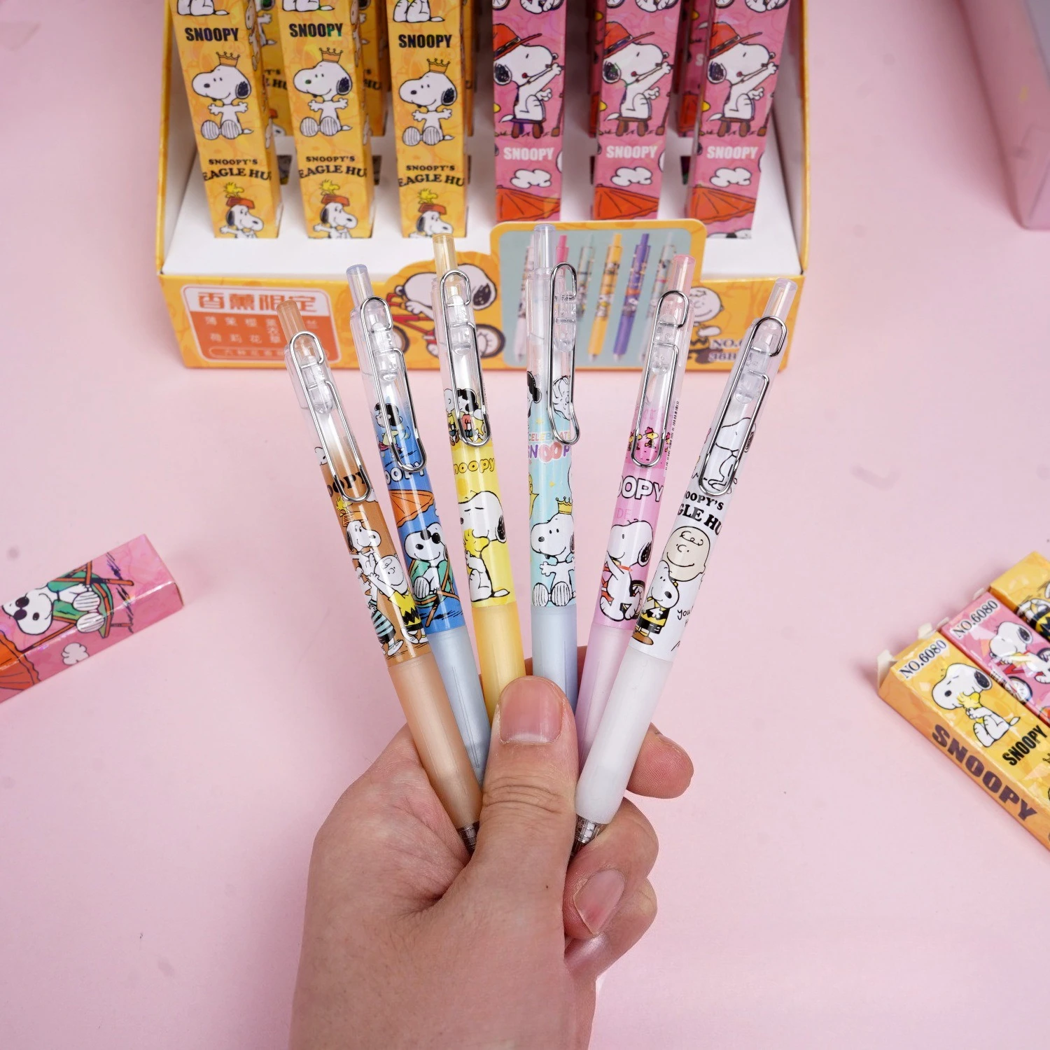 6pcs Cartoon Snoopy Press Gel Pens Blind Box 0.5mm Balck Signature Pen kawaii Stationery Anime School Supplies Creative Gifts