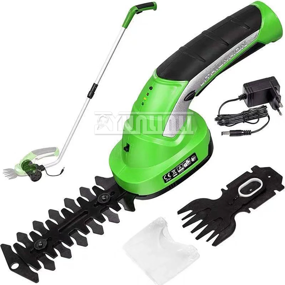 

7.2V Cordless Grass Hedge Trimmer 2in1 Battery Rechargeable Shear with Extension Rod Pruning Shears Hedger Garden tools