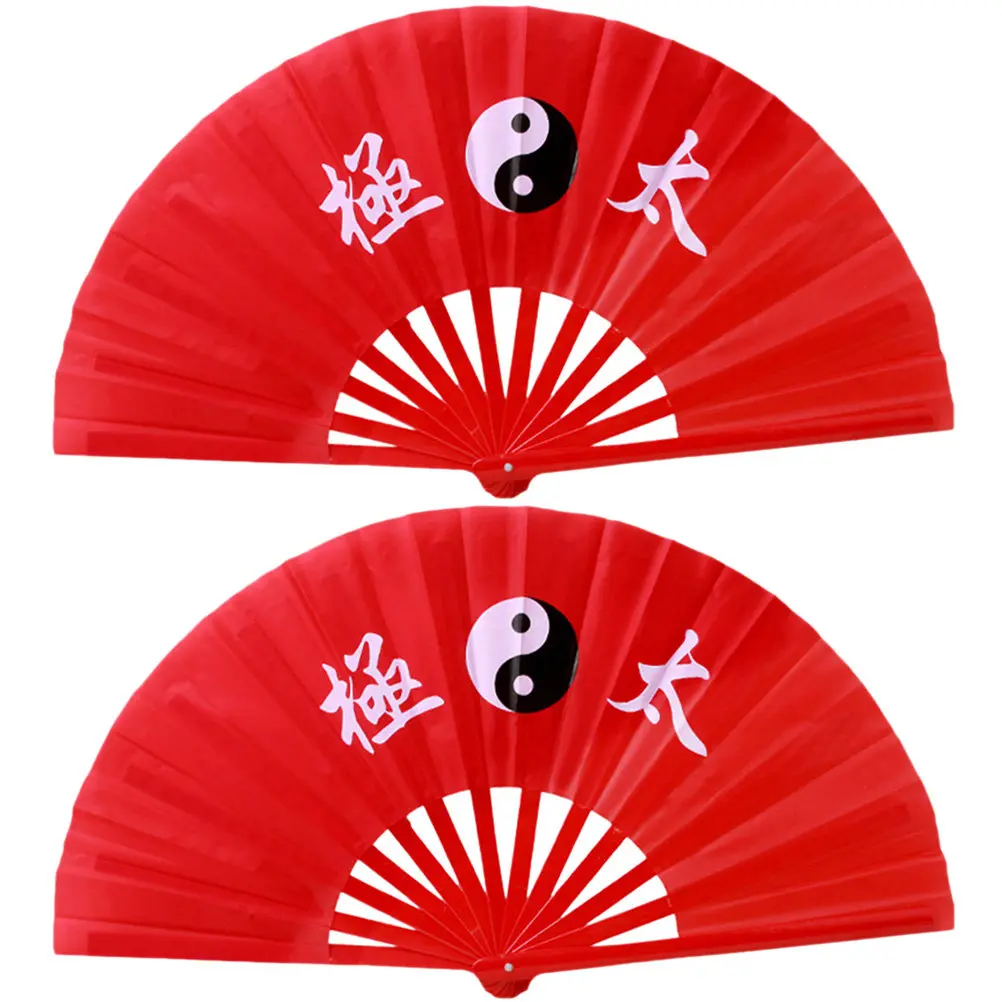 2 Pcs Chinese Style Hand Craft Dancing Fan Handheld Dance Circular Decor Fans Foldable