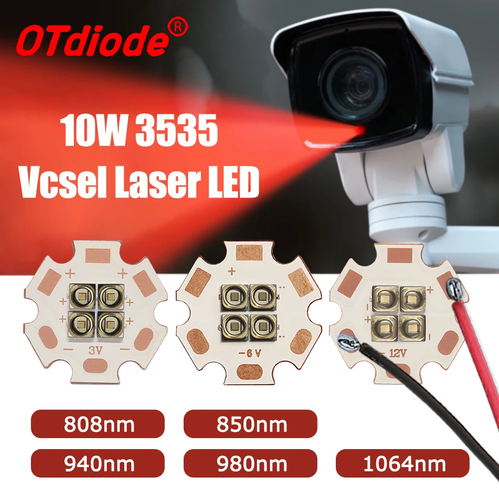 

3535Vcsel Laser Infrared Lamp Beads IR 10W High Power 12W 4Chips 850nm/940nm/980nm/1064nm Light For Night Vision Security Laser