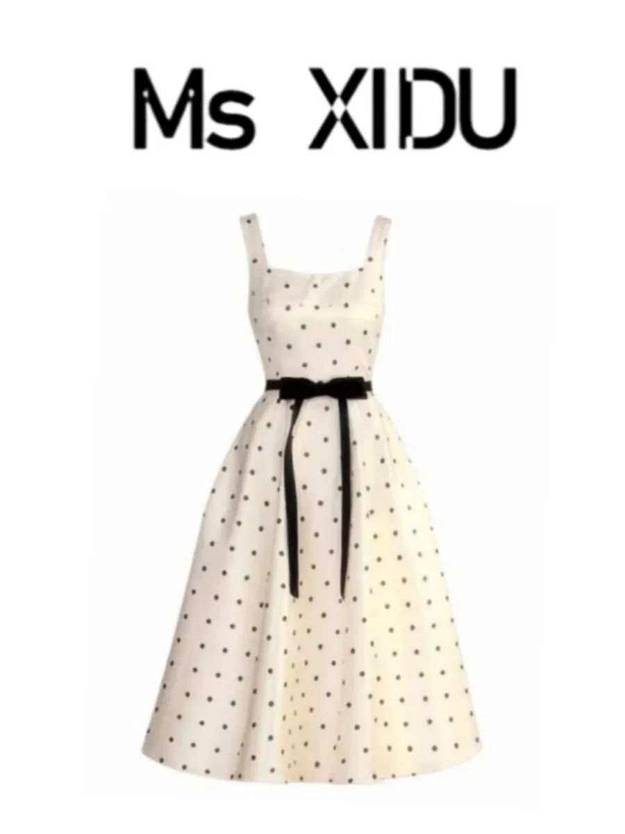 

Элегантное платье А-силуэта в горошек с эффектом утяжки на талии, высококачественное винтажное платье XIDU для женщин, вызывающее восторг