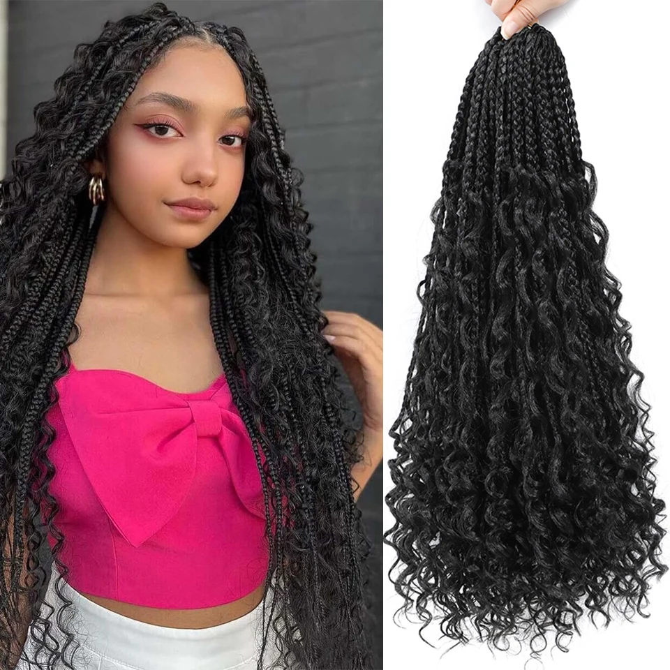 Bohomian tranças caixa sintética com termina encaracolado, Crochet cabelo, Boho tranças, extensão do cabelo, extensão do cabelo, 20"