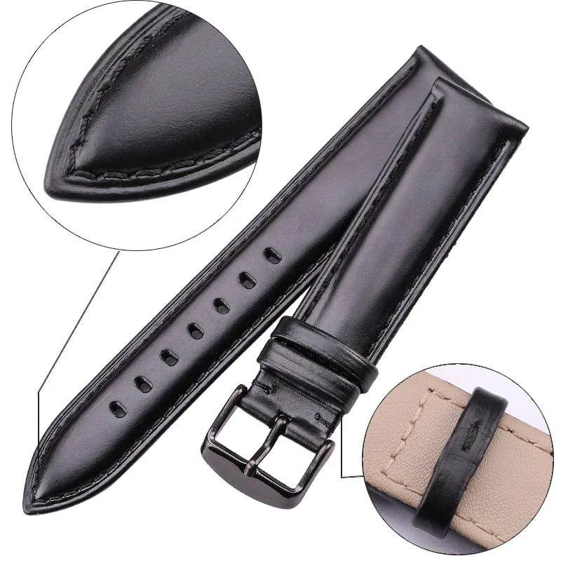 Black Brown Watchbands 18mm 19mm 20mm 21mm 22mm 24mm High Quality Smooth Strap with Pin Buckle Accessories