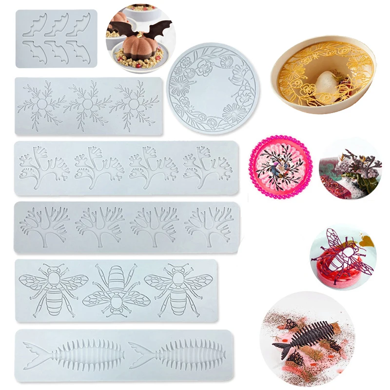 SHENHONG Zweig- und Blättermuster Zuckerdekoration Silikonmatte Schokoladen-Spitzenmatte Bienen-Fischgräten-Fondant-Kuchenform Dessertdekoration – Detail 2