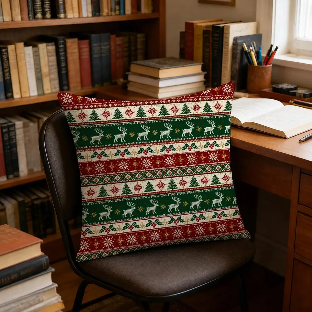 Christmas Plaid Cushion Cover Soft Short Plush Pillow Cases Hidden Zipper Cutecore Sofa Bedroom Home Decor Gift 4