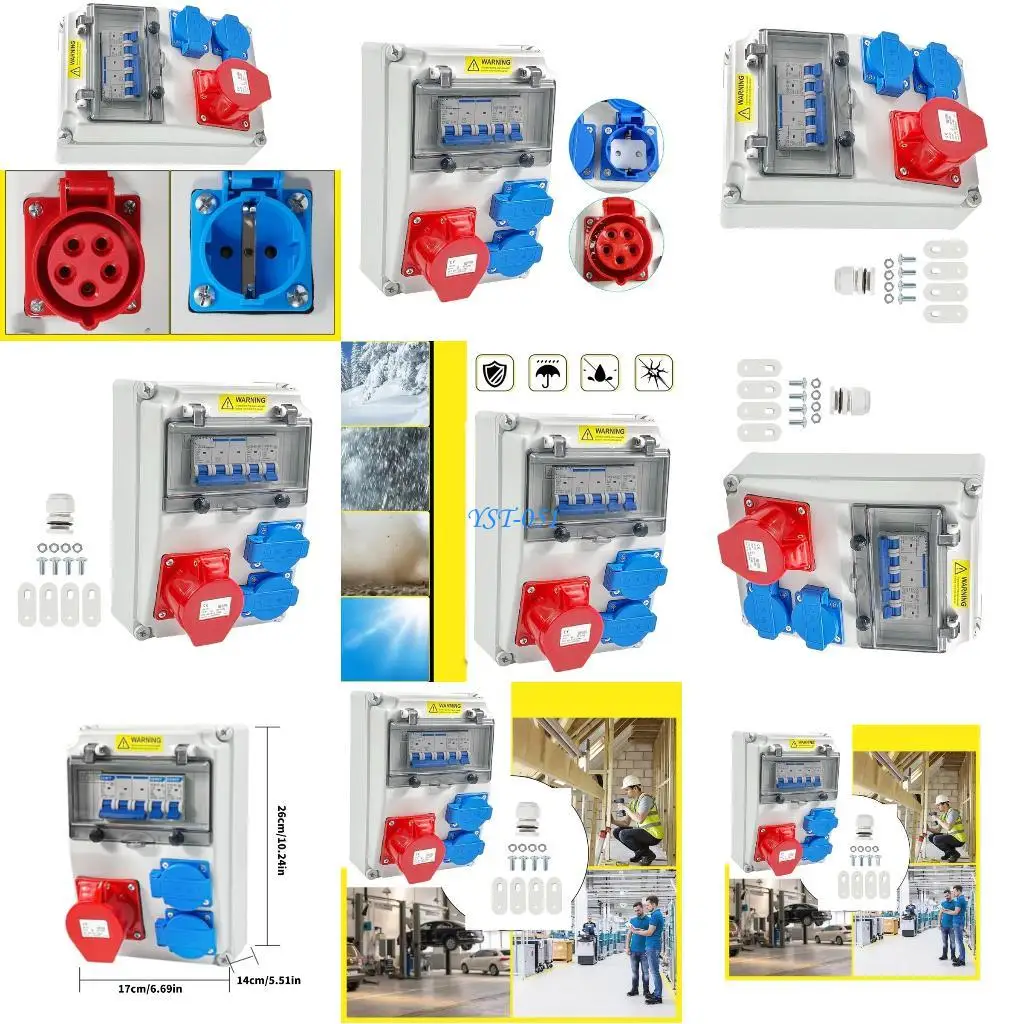 

E15A Electrical Outlet Box with Two Standard Sockets and Industrial Socket Enduring