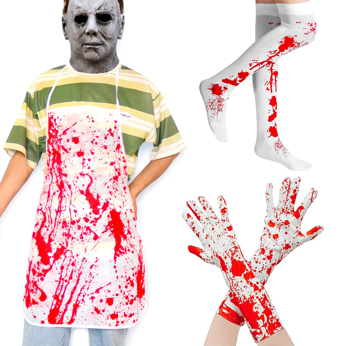 Halloween Party Decoration Horror Atmosphere Decoration Blood Gloves Blood Socks Skirt Apron Party Costume Blood Print Props