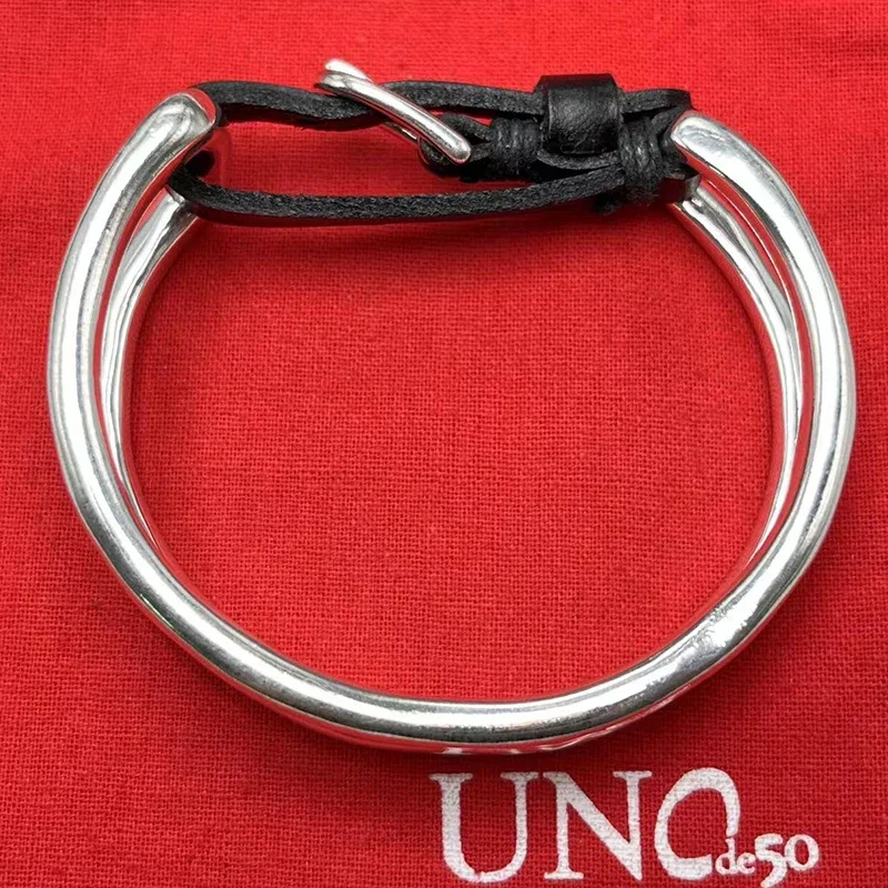 UNOde50 requintada pulseira de couro para mulheres, joias românticas, bolsa de presente, tendência espanhola da moda quente, novo, 2023