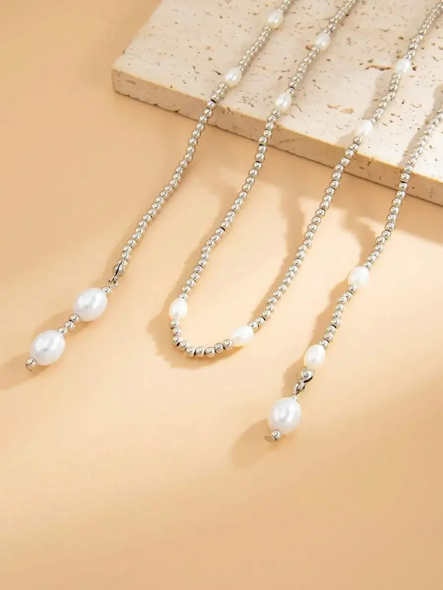 

Bohemian Faux Pearl Beaded Long Chain Necklace For Women Elegant Everyday Party Jewelry