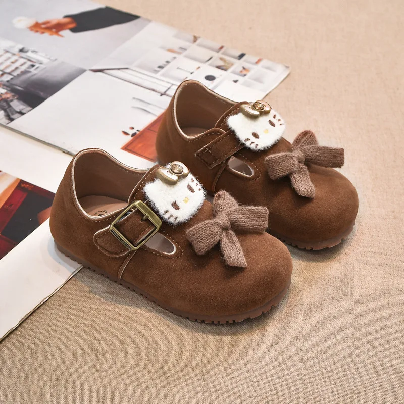 

Kids'Casual Shoes Flat shoes PU Leather Cartoon Hello Kitty Spring Shoes For Girls Anti-slip Khaki Brown Shoes Size 21-32