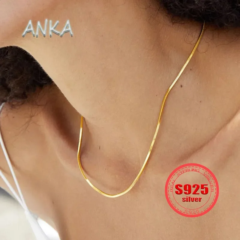 

ANKA NEW S925 sterling silver simple hundred with square snake bone chain metal texture strong men and women collarbone chain