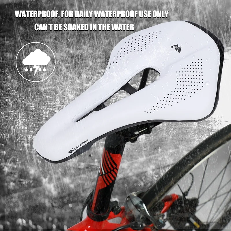 WEST BIKING Bicycle Saddle Comfortable Bike Seat Wear-resistant PU Leather Hollow Road Bicycle Parts Cycling Saddle Bike Cushion