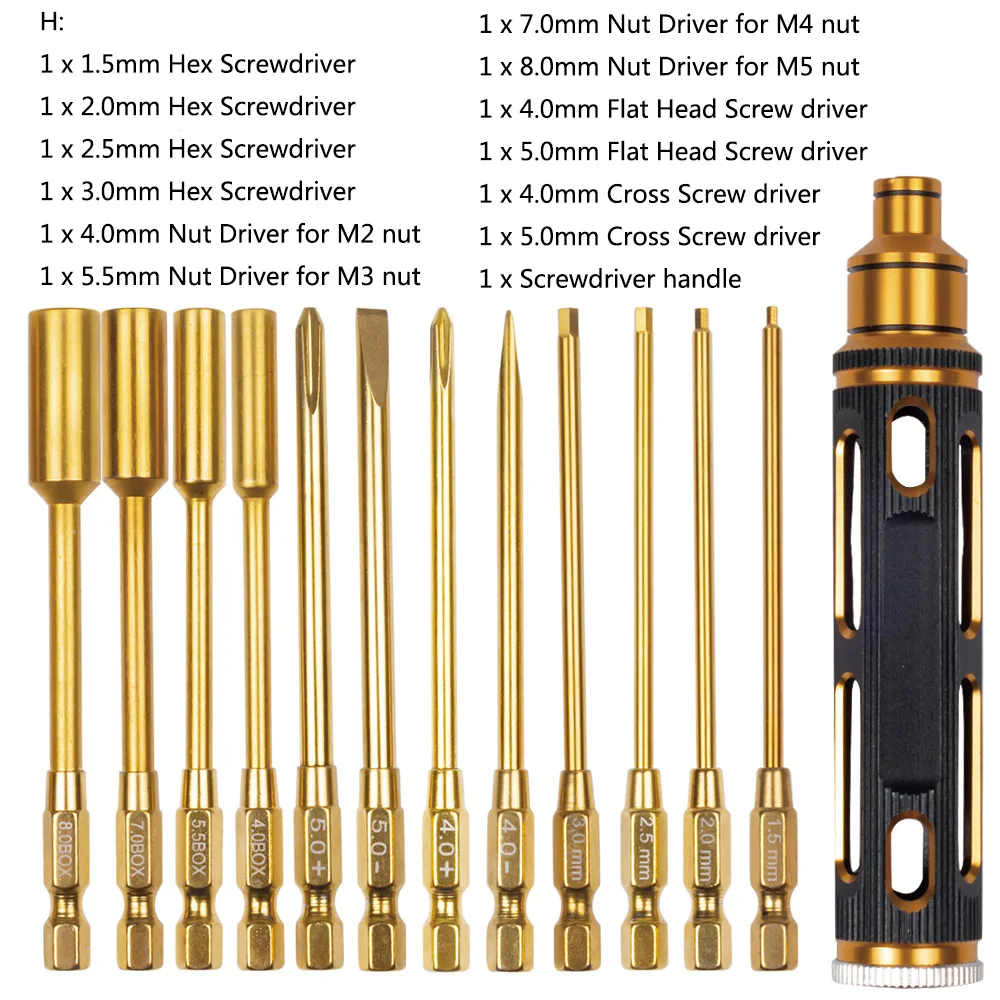 4 in 1 Hexagon Screwdriver 1.5 2.0 2.5 3.0mm 6.35mm Quick Change Allen Key Hex Screws Wrench Tool for 1/8 1/10 RC Car SCX10 TRX4