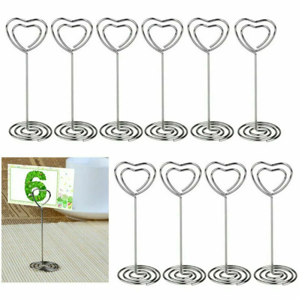 8.5cm Desktop Card Holder Silver Photo Note Memo Holder With Base Number Name Card Clip Heart Round Star Shape Photo Stand