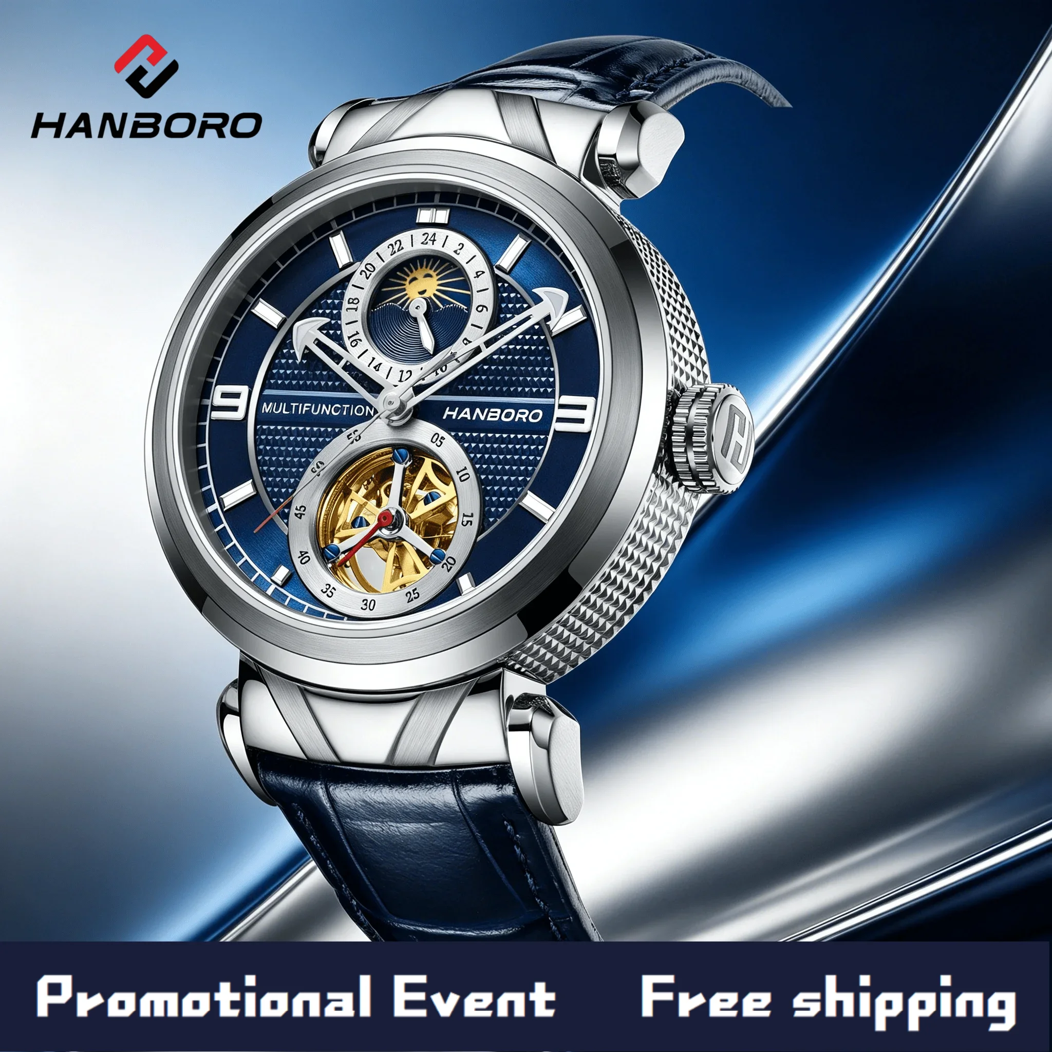 HANBORO Außergewöhnliche Master-Serie Vollautomatische mechanische Herrenuhr mit hohlem Schwungrad
