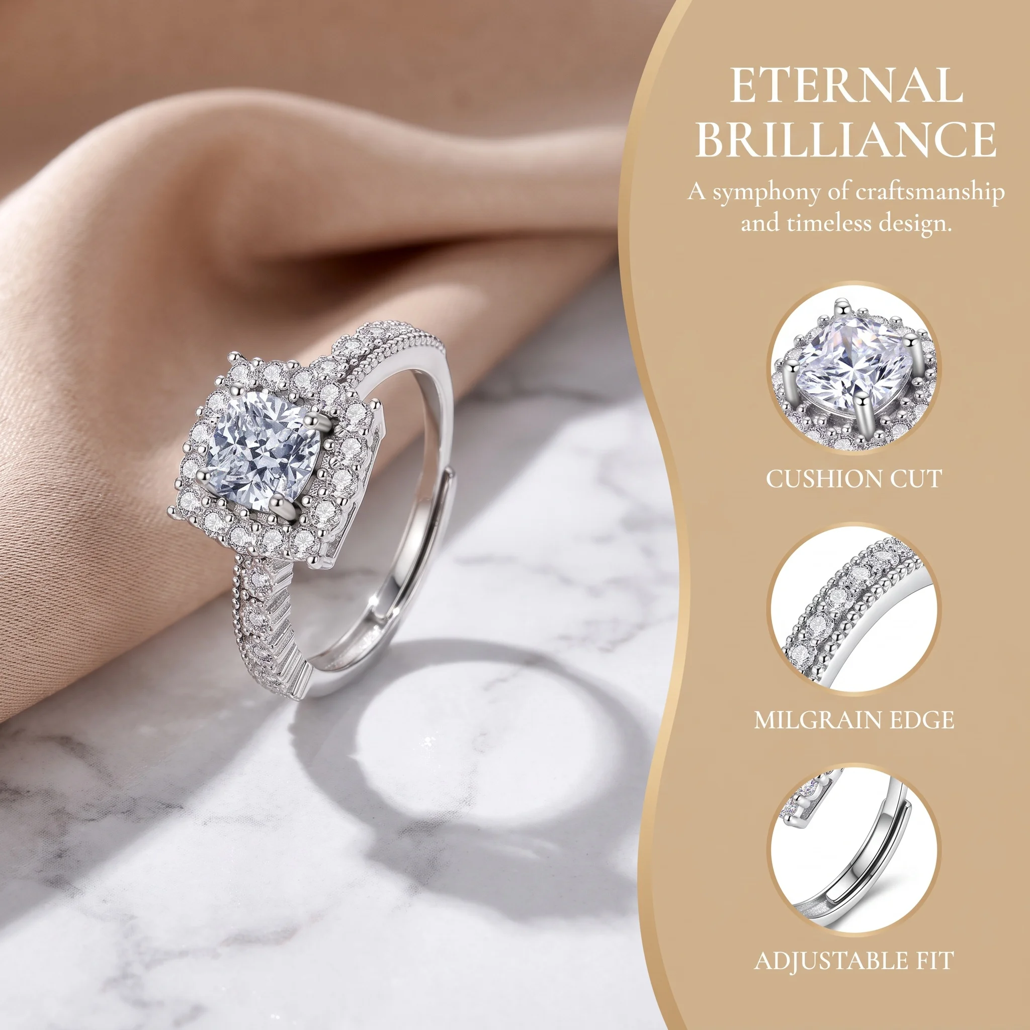Exquisite 925 sterling silver square sugar princess square-shaped ring, fashionable and luxurious wedding accessory finger ring