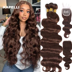 Extensiones de Cabello Humano Ondulado Color Marrón con Cierre, 100% Cabello Virgen Sin Procesar, Extensiones de Cabello Teñido para Coser