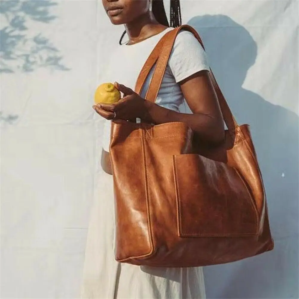 Women Vintage Weekender Soft Leather Oversized Shoulder Bag Large Tote Handbags Fashion Portable Outdoor Travel Bags