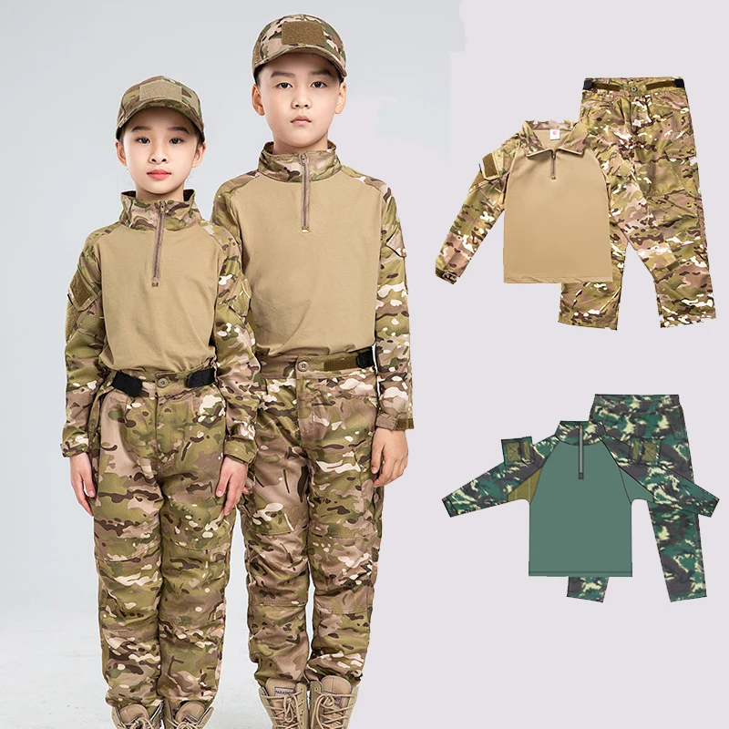 Roupa infantil de caça CP, roupas de camuflagem, ternos táticos ACU de combate para meninos, CS Kids Caminhadas Conjunto de treinamento ao ar livre