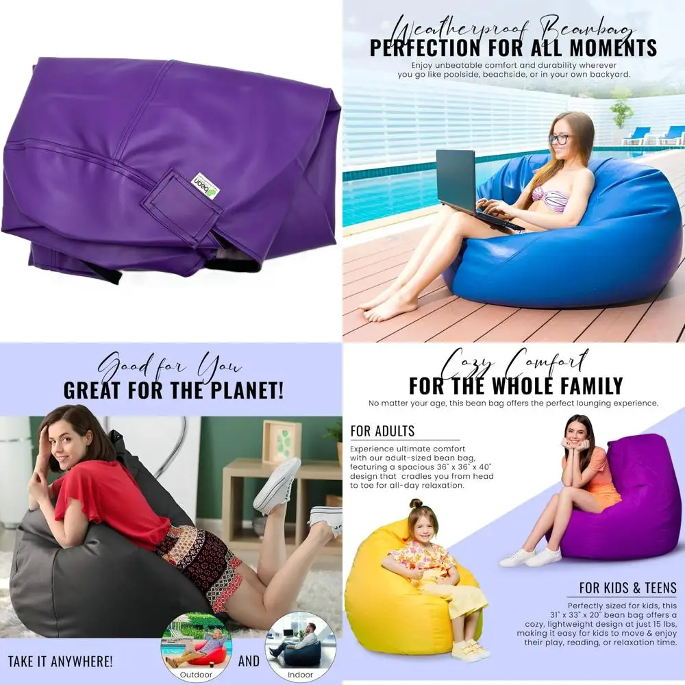 Funda para silla con bolsa de frijol para barco de vinilo de estilo retro resistente a la intemperie - Funda impermeable para sofá perezoso para adultos - Funda lavable para bolsa de frijoles