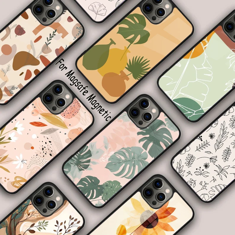 

Abstract Plants Back Magnetic Phone Case For APPLE iPhone 17 Air 16 14 13 12 Pro Max 15 Plus Wireless Charge With MagSafe Cover