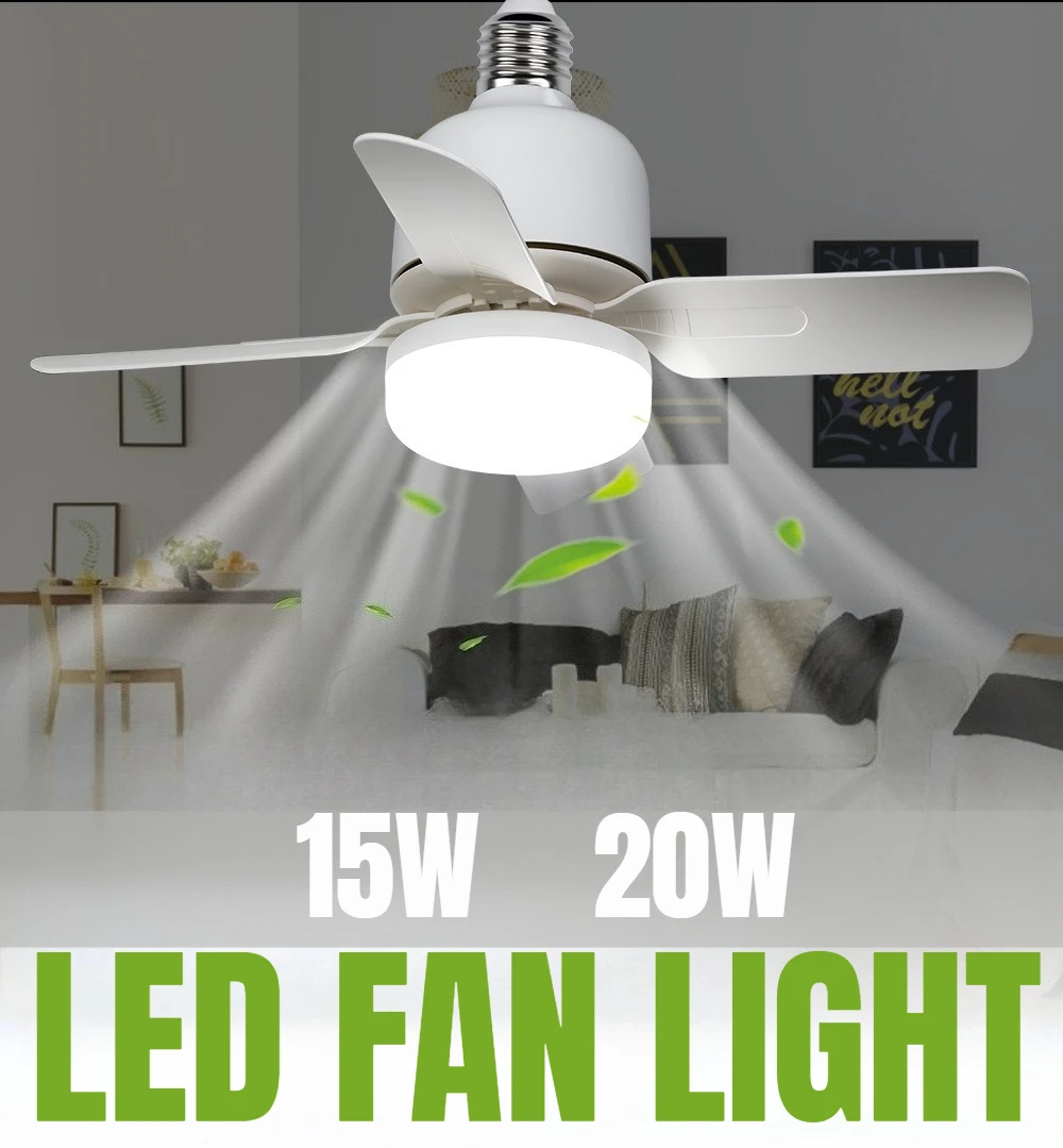 20W LED Ceiling Fan Lamp E27/E26 Recessed Light Bulbs With Remote Control Dimmable Home Bedroom Living Room 3/4Blades Silent Fan