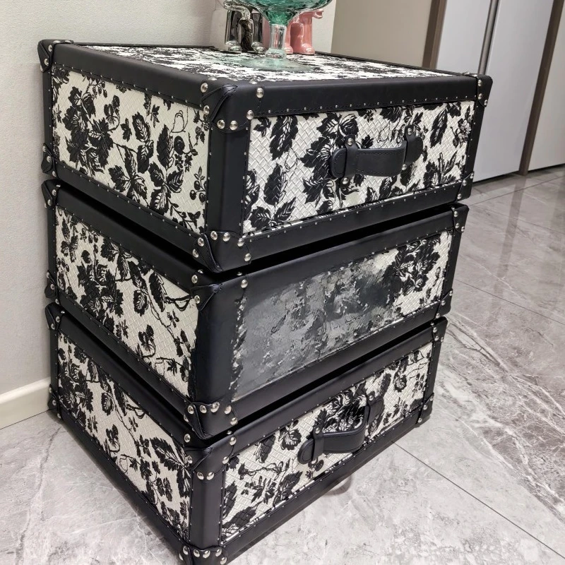 American retro bedside table French multi-functional rotating storage suitcase coffee table