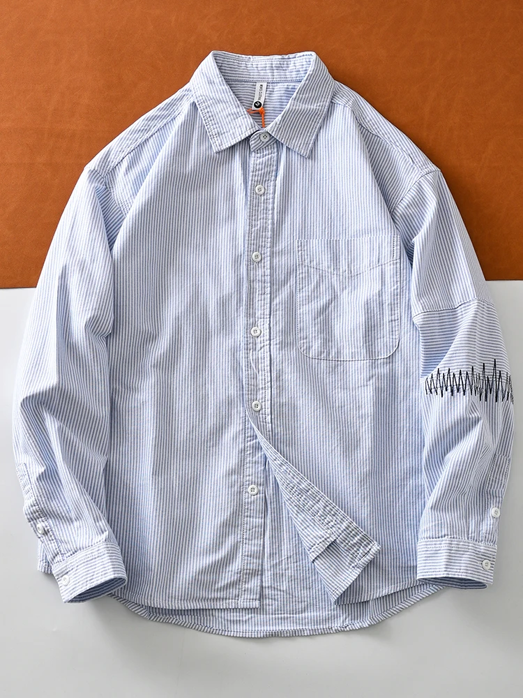 

Retro Striped Long Sve Men's irt Casual Loose Fit Spring New Sle INS Trendy Turn-down Collar Top Outerwear