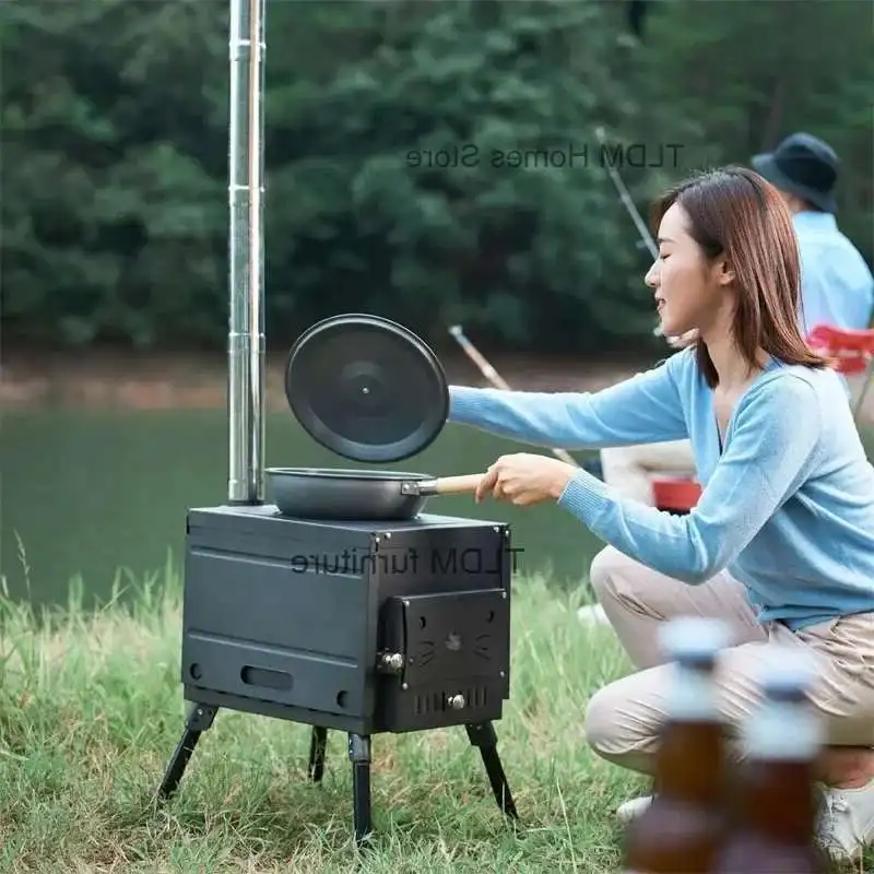 

Patio Heaters Camping Outdoor Tent Heater Roasting Stove New Stainless Steel Firewood Heater Portable Smokeless Wood Stove Z