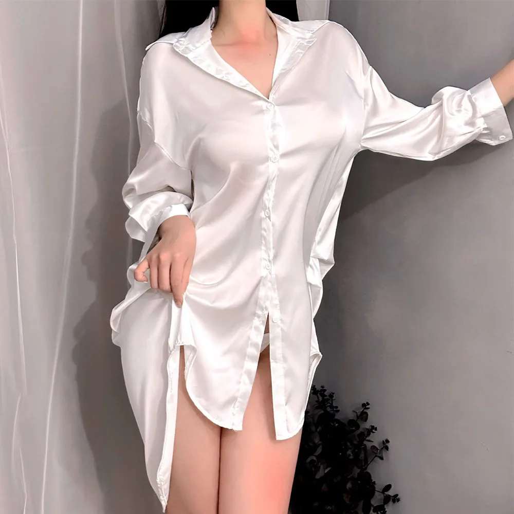 女性のためのエロティックなコスプレ衣装,白いシャツ,ミニセックスパジャマ,ネグリジェ,無地,家庭用,カジュアル,ネグリジェ,ファッション,2024