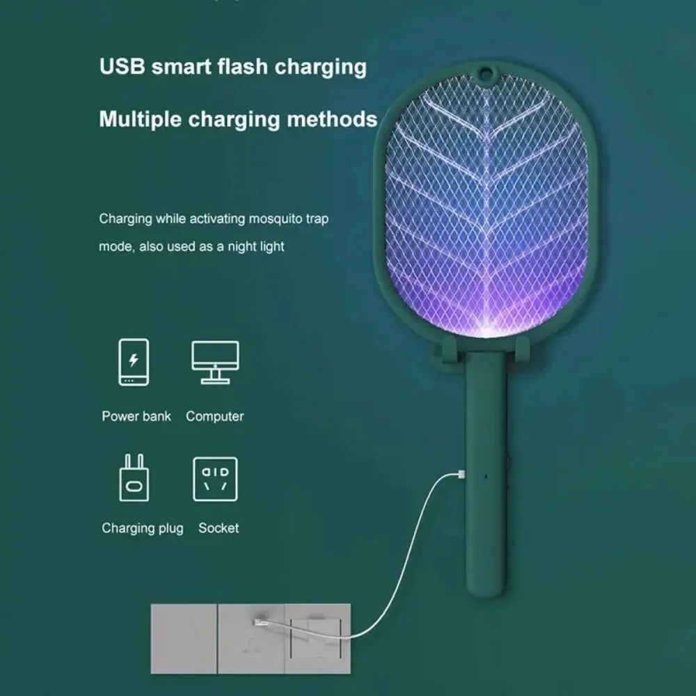 Electric Mosquito Racket 2-in-1 Fly Swatter Trap Electric Mosquito Swatter USB Rechargeable Mosquito Racket Fly Zapper For Home