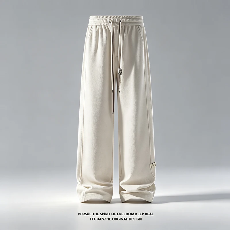 Herren-Sweatpants mit Kordelzug, weitem Bein, einfarbig, elastischer Bund, lockere, gerade geschnittene Hose, Streetwear, Freizeit- und Alltagshose. – Detail 7