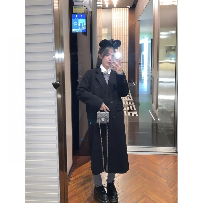 

Long Woolen Coat Women's Outerwear Winter Spring Straight Cut Button up Casual Ele Faion Korean Sle