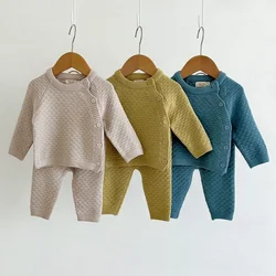 2Pcs Baby Boy Clothes Set Soft Knit Cotton Baby Boy Sweater + Pants Kids Outfit Spring