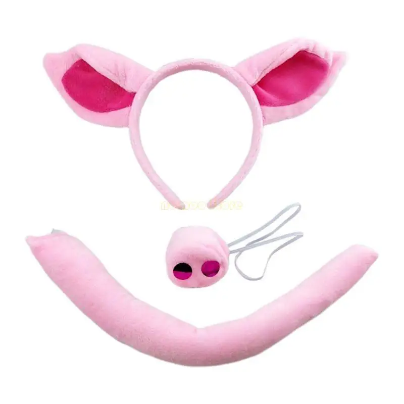 31BF – bandeau oreilles cochon, nez queue, ensemble d'accessoires Costume, coiffure d'animal d'halloween, cochon rose