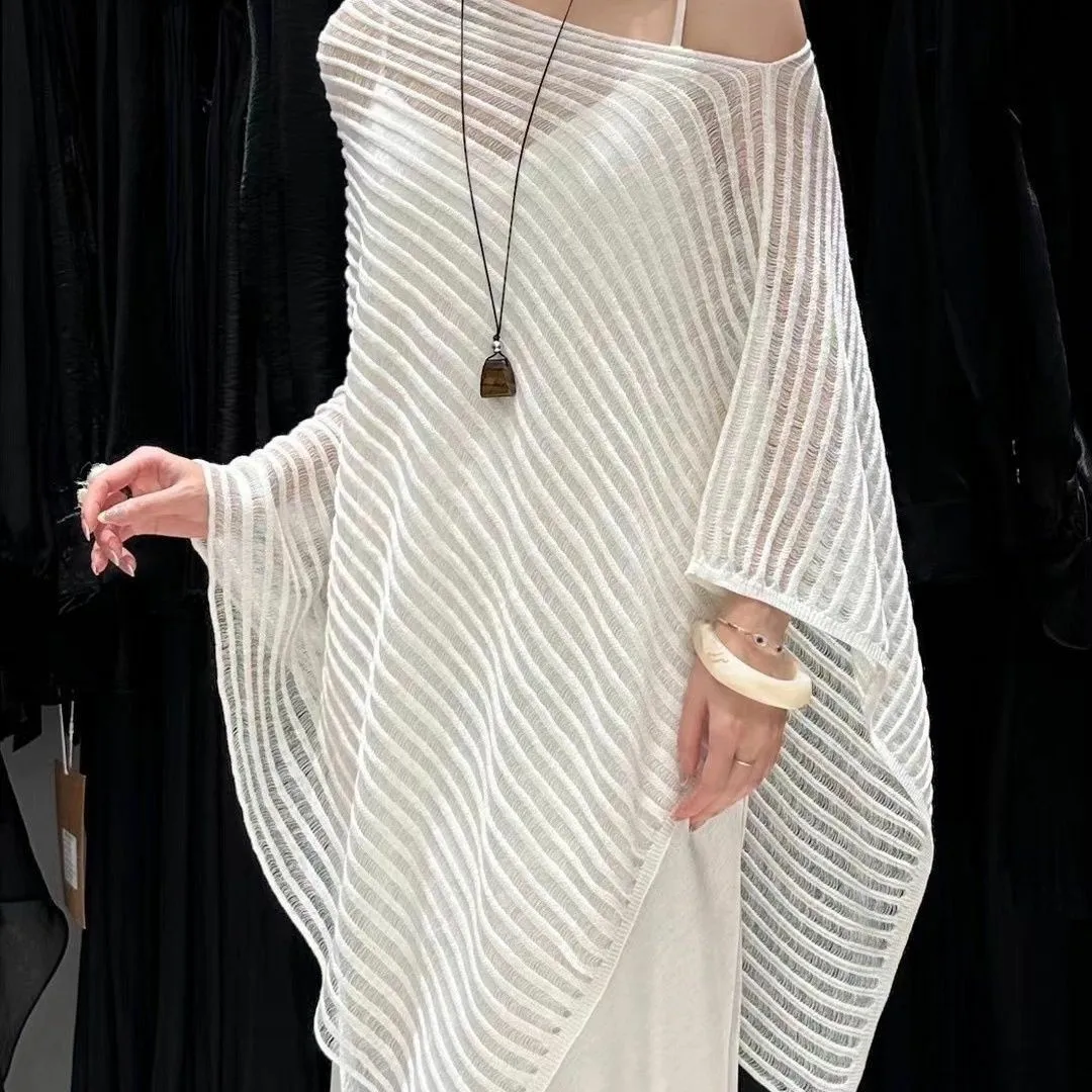 

Summer hollow-out sunscreen shawl cape paired with a stylish irregular three-dimensional knitted shirt blouse women Cloak P2