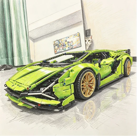 3696 Teile 1:8 Grüner Supersportwagen Bausteine Technisches Sportwagen-MOC-Modell DIY-Bausatz Spielzeug für Erwachsene und Jungen Weihnachtsgeschenke