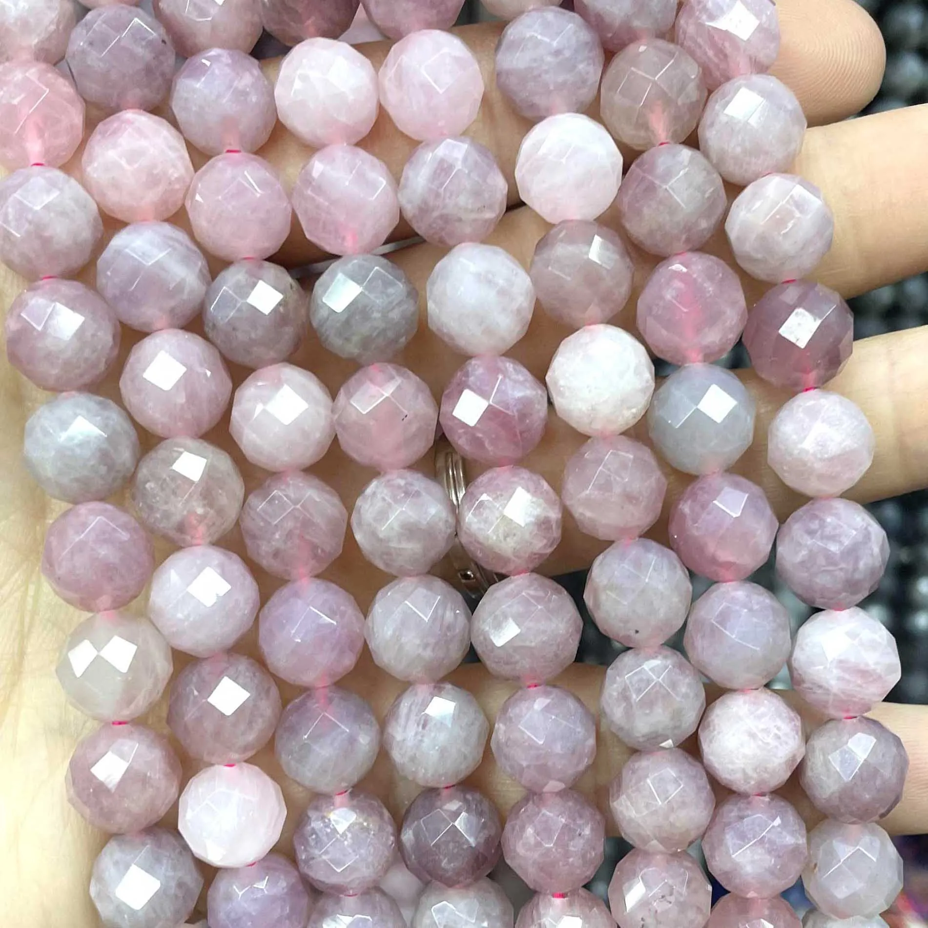 Faceted Natural Stone Pink Rose Quartz Round Gemstone Spacer Beads For Jewelry Making DIY Accessories 6/8/10MM 7.5\'\'inches