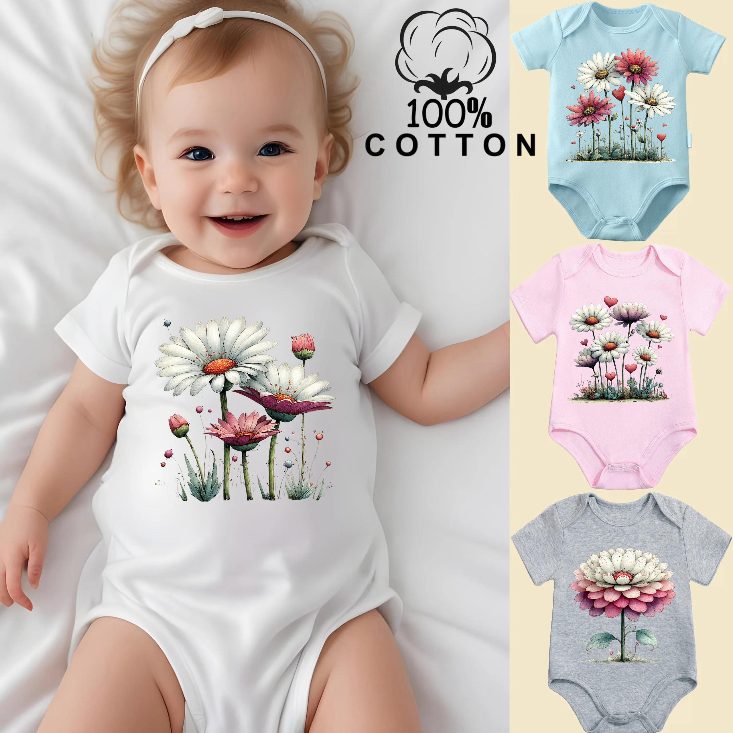 

Colorful Flowers Spring Is Coming Pure Cotton Bodysuit Onesie Comfortable Cloth for Baby Jumpsuit for 0 To 12 Months Newborn