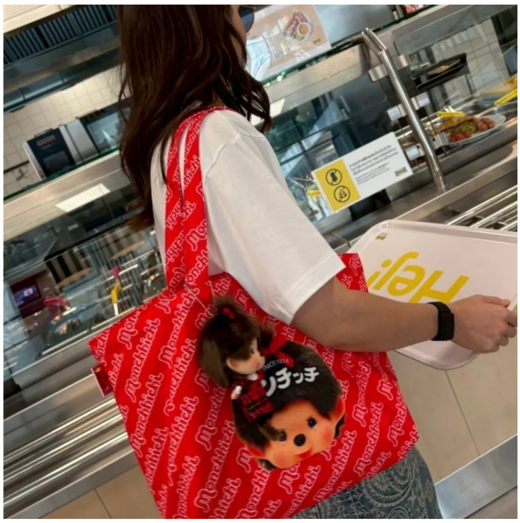 Japanese, Korean and Thai cartoon Monchichi canvas handbag casual all-purpose handbag large capacity tote bag mommy bag view 4