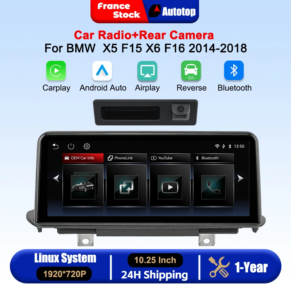 10.25 Inch Wireless CarPlay Android Auto Touch Screen For BMW X5 F15 X6 F16 NBT/EVO 2014-2018 System Car Intelligent Systems Smart Multimedia Car Radio With Rear Camera Bluetooth GPS Navigation Autolink Navi Mirror Link AirPlay