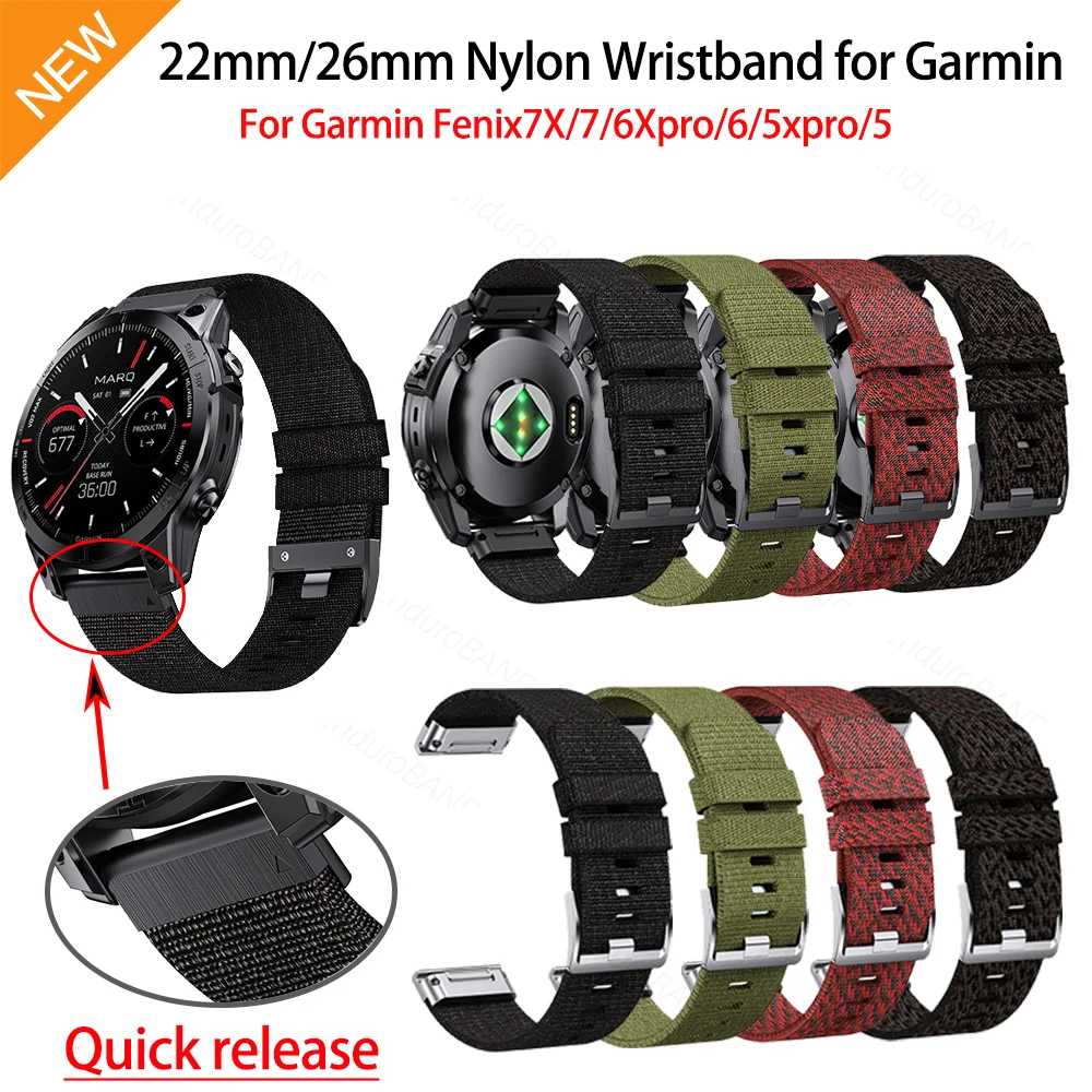 22mm 26mm Watch Band for Garmin, Super Rugged Jacquardweave Nylon Strap For fēnix /Forerunner /Vivoactive /Approach /MARQ/quatix