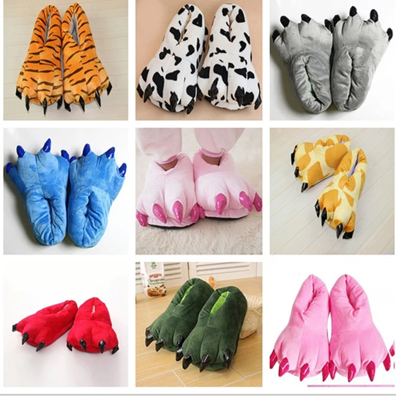 2024 Winter Warm Soft Indoor Floor Slippers Women Men Shoes Paw Funny Animal Christmas Monster Dinosaur Claw Plush Home