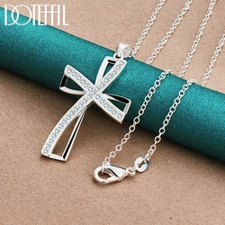 DOTEFFIL 925 Sterling Silver 16-30 Inch Chain Cross AAA Zircon Pendant Necklace For Woman Fashion Wedding Party Charm Jewelry