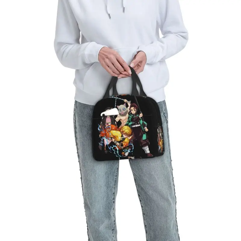 Custom Demones S-Slayer Thermal Insulated Lunch Bag Women Portable Lunch Container for Work School Travel Multifunction Food Box view 6