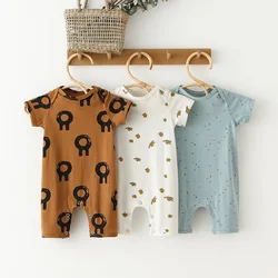 Newborn Baby Boys Girls Romper Summer Cotton Short Sleeve Print Jumpsuit Infant Pajamas 0-2Y Baby Clothes