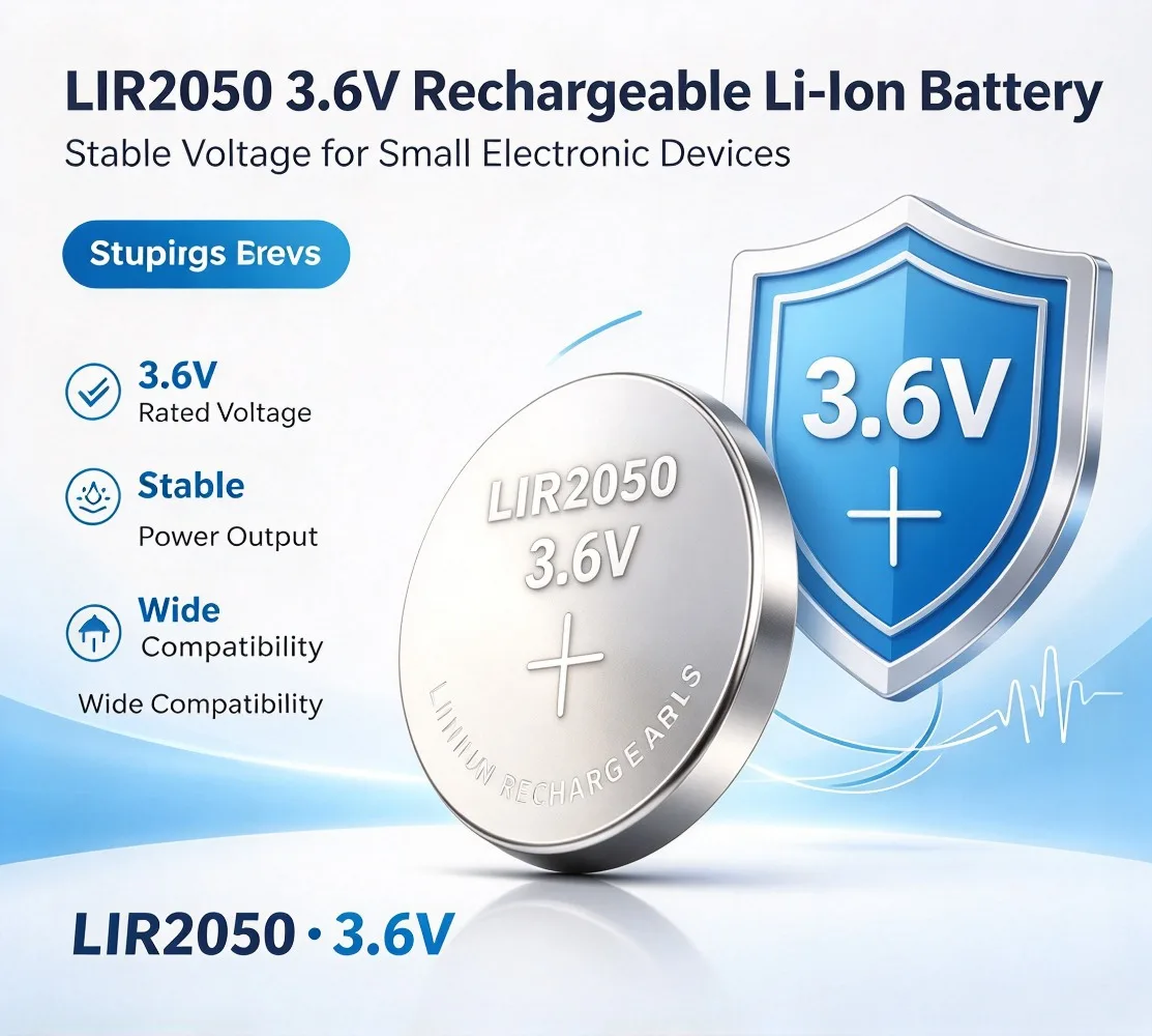 3.6V LIR2050 Rechargeable Coin Battery High Cycle Lithium Ion Button Cell Low Self Discharge Replacement for CR2050 Clock Watch