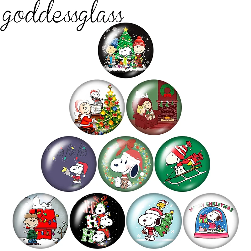 

MINISO Christmas Snoopy Tree Snowman Winter 12mm/18mm/20mm/25mm Round photo glass cabochon flat back Making findings keychain