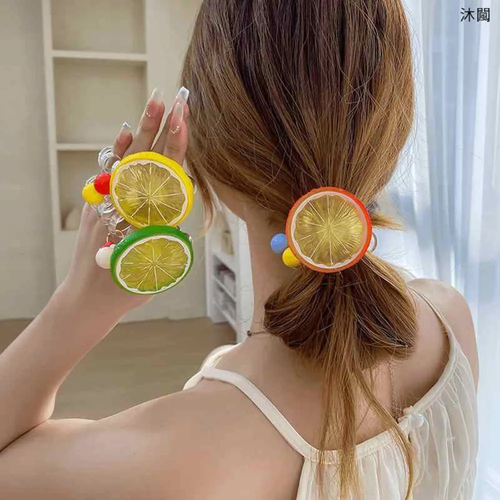 

Girl Fresh Telephone Line Hair Rope Summer Lemon Slices Fruit Rubber Bands Headband