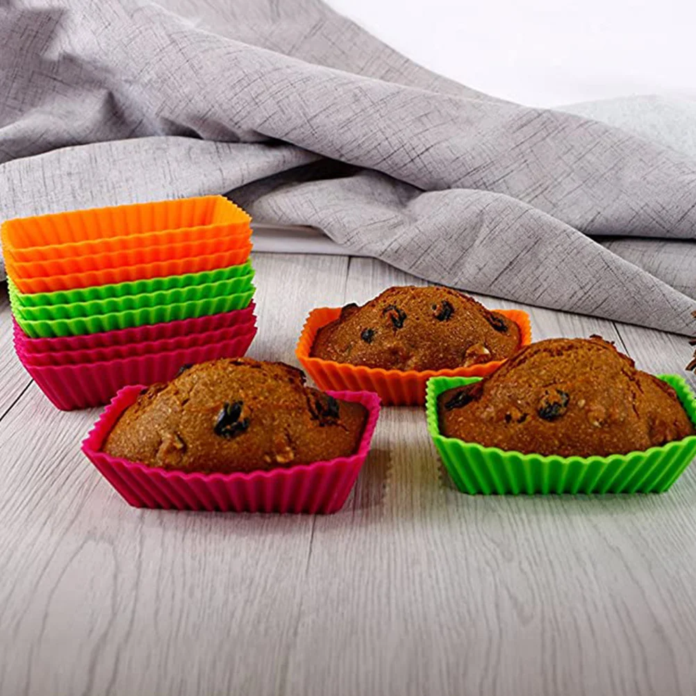 

24Pcs Silicone Rectangular Cake Cups Baking Mold Reusable Muffin Cups Kitchen Supplies Baking Mold Cake Cup